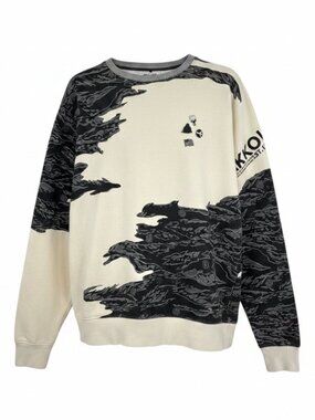 Akoo Sweatshirt Mens Size XL Crew Neck Cream Black camouflage graphicstreetwear